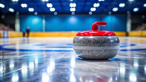 curling stone on the ice of stadium