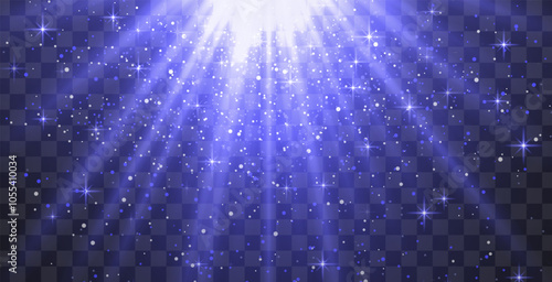 Bright blue radiant light burst with sparkles and glittering particles on a transparent background, creating a festive effect. Light with flares Sun rays of dawn. Wallpaper