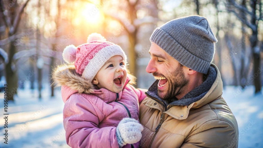 Obraz premium Father with his son having fun on winter day in the park