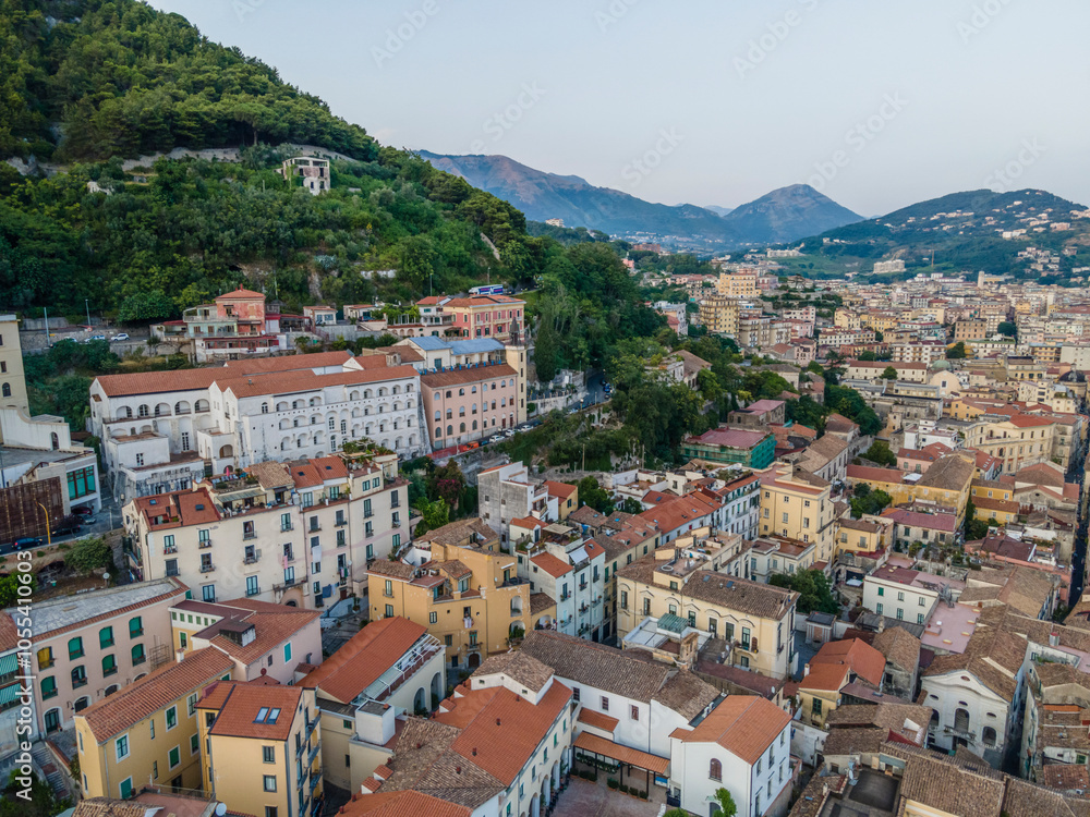 Aerial view of a small residential building in Salerno downtown, Campania, Italy. Aerial view of a small residential building in Salerno downtown, Campania, Italy.