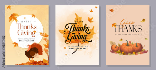 Thanksgiving greeting cards and invitations. Vector illustration. Thanksgiving typography poster. Celebration quotes Happy Thanksgiving on textured background for postcards.