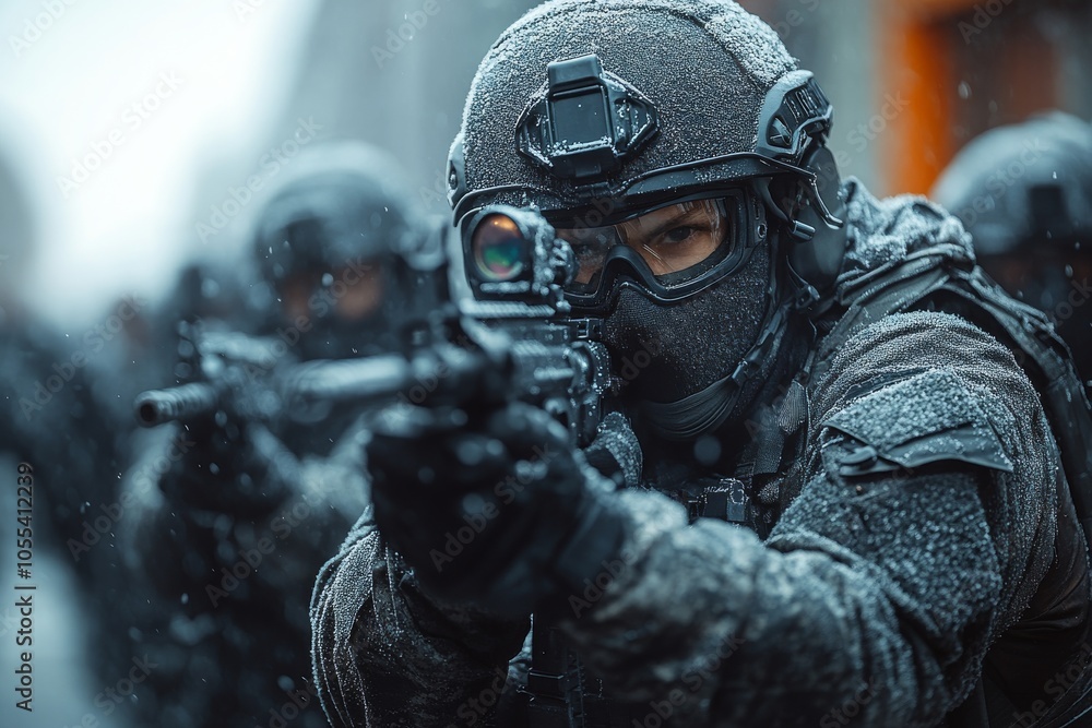 Special forces in full tactical gear during training. Generative AI Special forces in full tactical gear during training. Generative AI