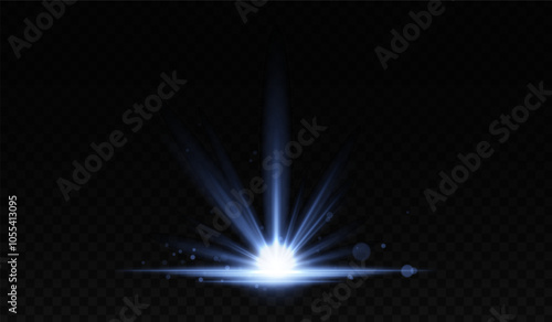 Glowing blue light stars with sparkles. Horizontal lens flares pack. Laser beams, light rays. Beautiful light flares. Glowing streaks on transparent background. Luminous abstract wallpaper