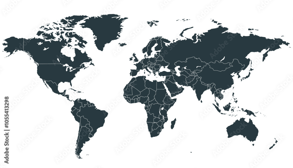 World map. Black modern vector map. Silhouette map World map. Black modern vector map. Silhouette map
