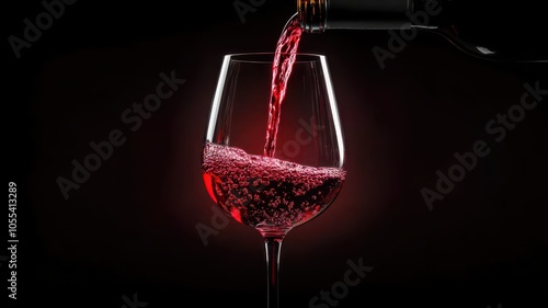 Pouring red wine into a crystal glass with dramatic lighting, creating an elegant and sophisticated atmosphere.