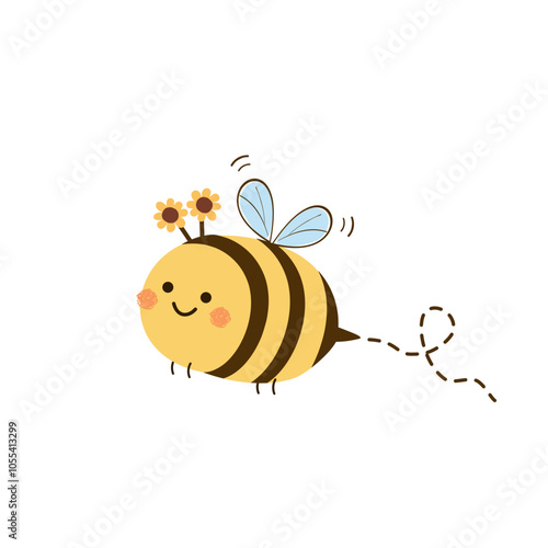 Bee cartoon with cute flower icon sign isolated on white background vector.