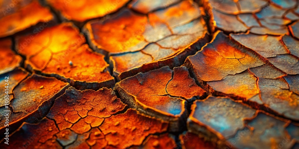 Cracked Surface with Rusty Texture and Orange Highlights for Macro Photography Cracked Surface with Rusty Texture and Orange Highlights for Macro Photography
