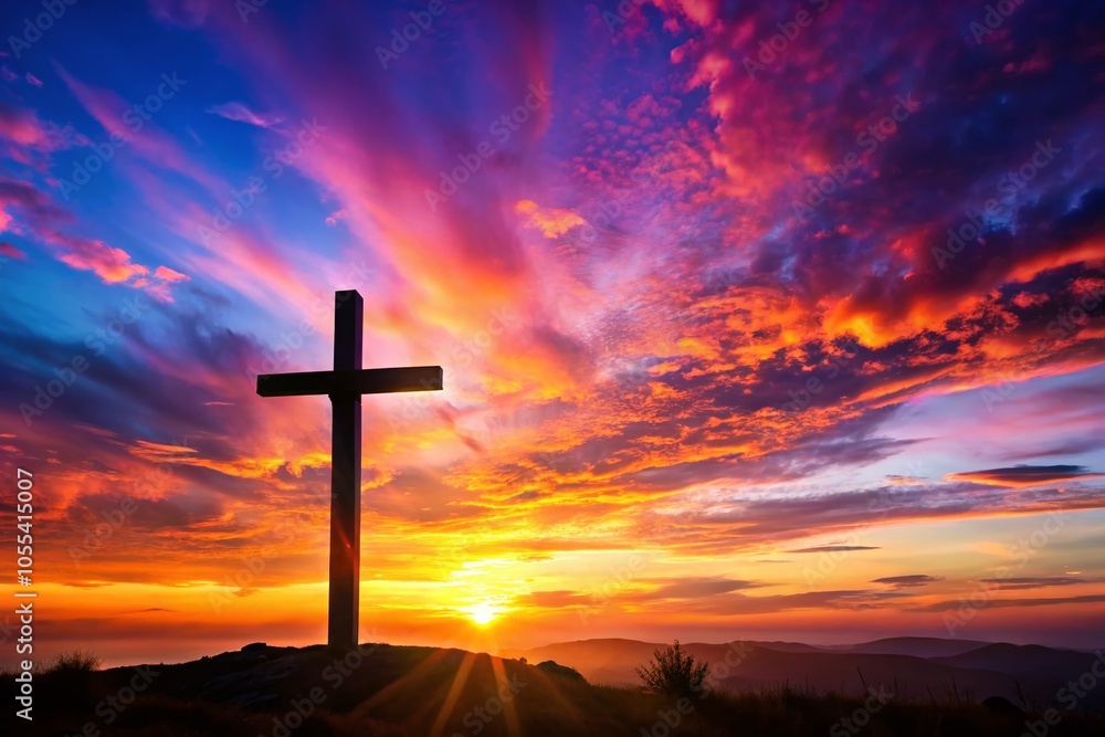 Cross Silhouette Against a Stunning Sunset - Minimalist Photography for Peaceful Reflection Cross Silhouette Against a Stunning Sunset - Minimalist Photography for Peaceful Reflection