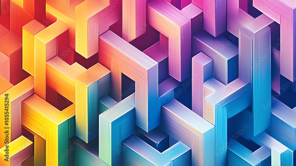 Colorful abstract geometric pattern with 3D blocks, creating a vibrant and dynamic visual effect. Colorful abstract geometric pattern with 3D blocks, creating a vibrant and dynamic visual effect.