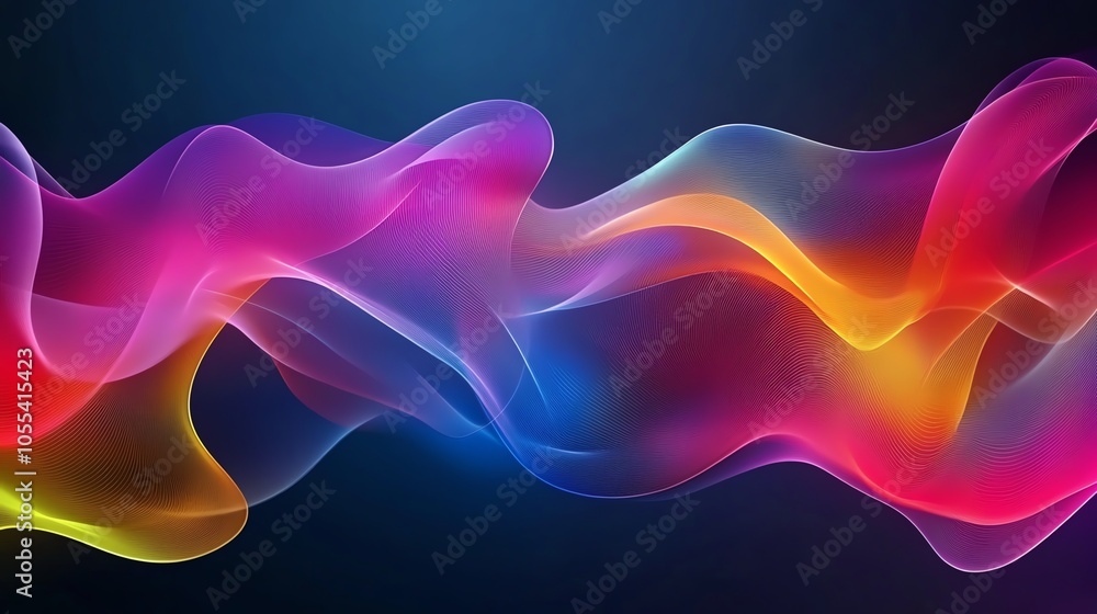 Colorful abstract waves of light on a dark background creating a dynamic design. Colorful abstract waves of light on a dark background creating a dynamic design.