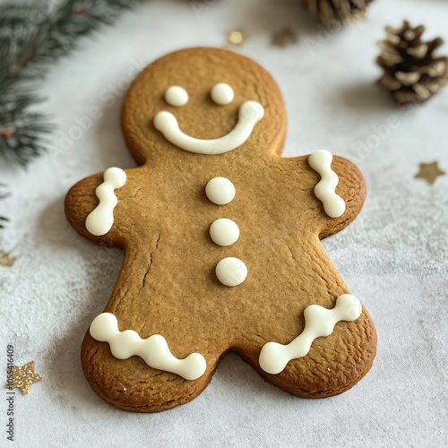 Classic Gingerbread Man with Smiling Face and Simple Icing