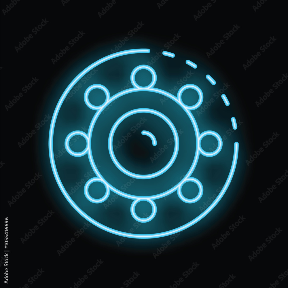 Neon blue virus icon rotating on black background Neon blue virus icon rotating on black background