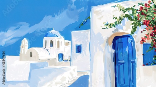 Mediterranean Style White Blues Background - a charming and relaxing visual. The Mediterranean style white blues background creates a vibrant and inviting coastal scene