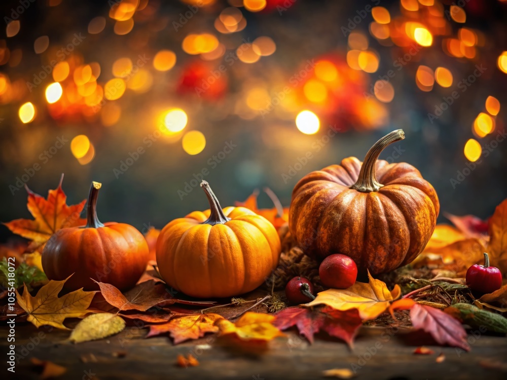 Dark Autumn Background with Leaves and Pumpkins for Fall Season Mood Banner Dark Autumn Background with Leaves and Pumpkins for Fall Season Mood Banner