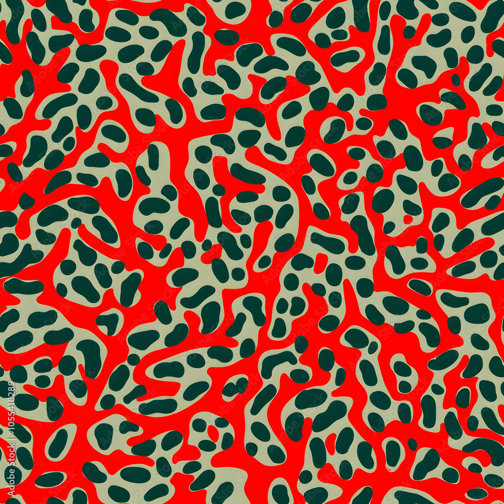 Seamless red and green abstract organic shapes pattern ideal for bold backgrounds and textile prints Seamless red and green abstract organic shapes pattern ideal for bold backgrounds and textile prints