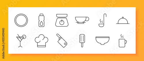 Household appliances set icon. Robot vacuum, dishwasher, refrigerator, stove, kitchen scale, air fryer, pressure cooker, projector. Best for home electronics and kitchen gadgets