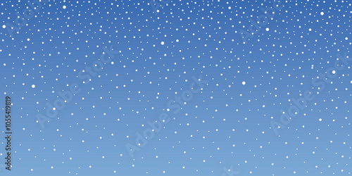 Snowfall against a blue sky, winter vector background, panoramic image 
