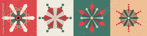 Abstract geometric snowflakes, winter elements for design, vector backgrounds	