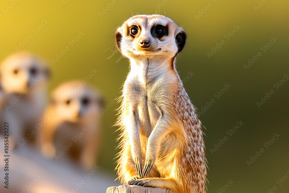 Fototapeta premium an alert meerkat sentinel bathed in warm evening light