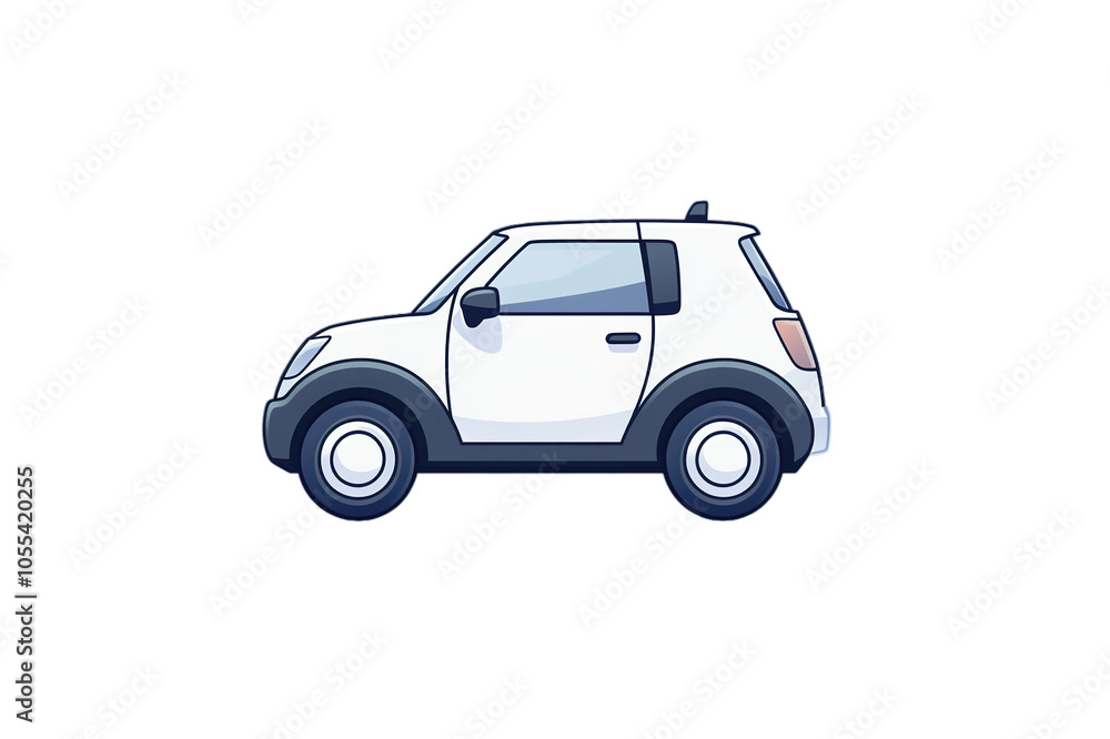 Compact car illustration, side view, clean lines, white, on transparent background. Compact car illustration, side view, clean lines, white, on transparent background.