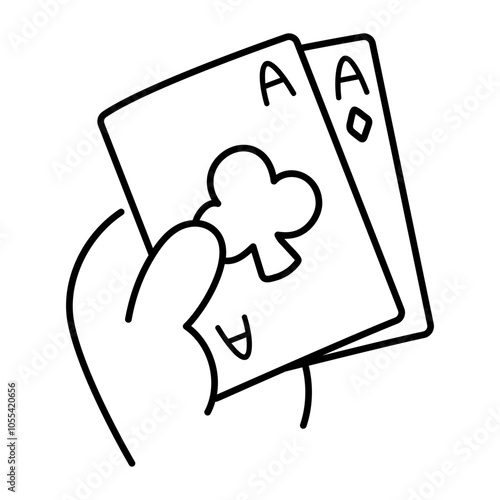 Poker card in hand, hand drawn icon 

