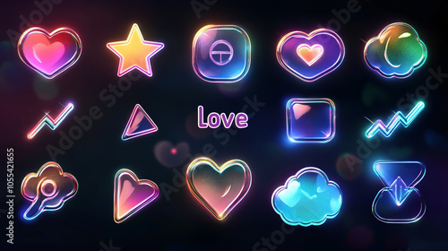  Neon glass-style icons with reflection and soft glow give the photo an effect of depth and volume, emphasizing minimalism and elegance.