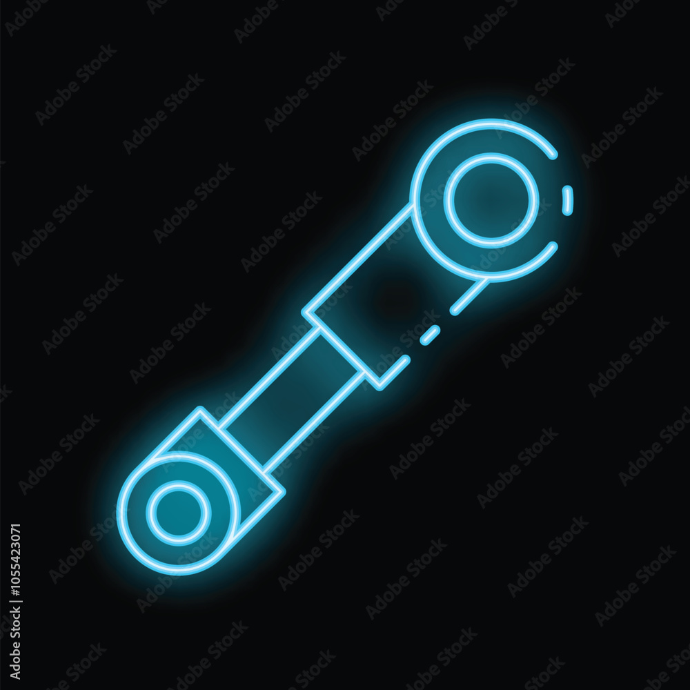 Bright blue neon icon of a shock absorber glowing on a black background Bright blue neon icon of a shock absorber glowing on a black background