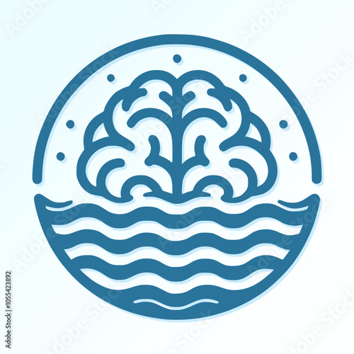 Elegant logo for a mental health service, with a brain icon surrounded by calm waves