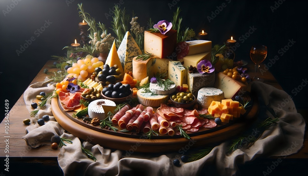 Elegant Cheese and Charcuterie Board with Assorted Cheeses, Cured Meats, and Fruits Elegant Cheese and Charcuterie Board with Assorted Cheeses, Cured Meats, and Fruits