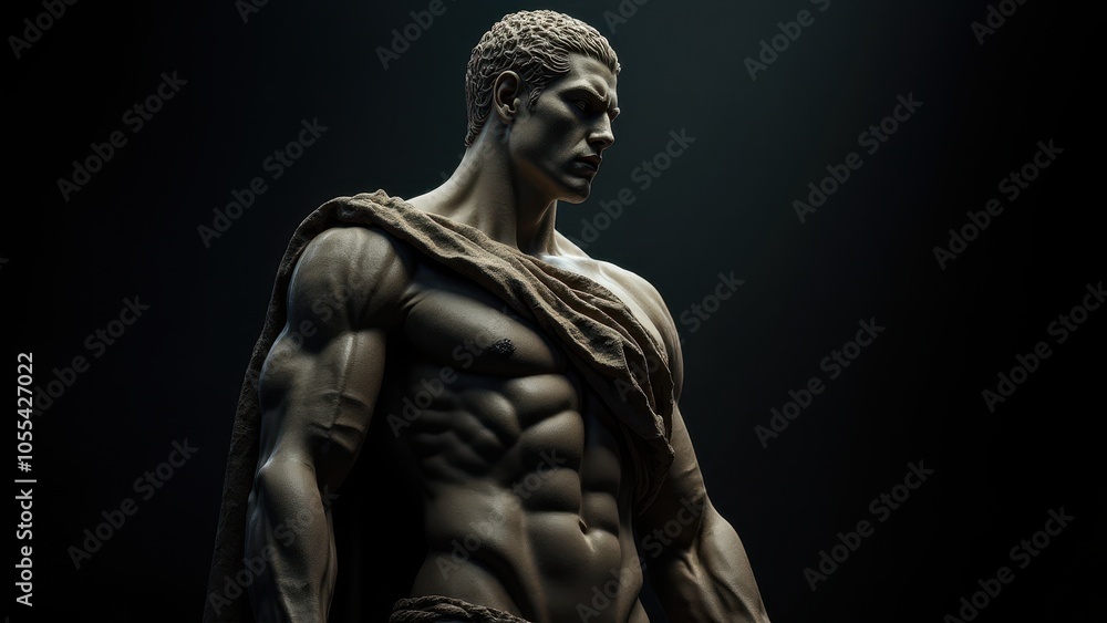 Artistic portrayal of a heroic male figure in relief, shown with a banner stoic background, blending classical aesthetics with a minimalist tone. Artistic portrayal of a heroic male figure in relief, shown with a banner stoic background, blending classical aesthetics with a minimalist tone.