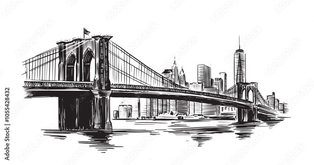 Obraz premium Brooklyn Bridge in New York, hand drawn illustration. 