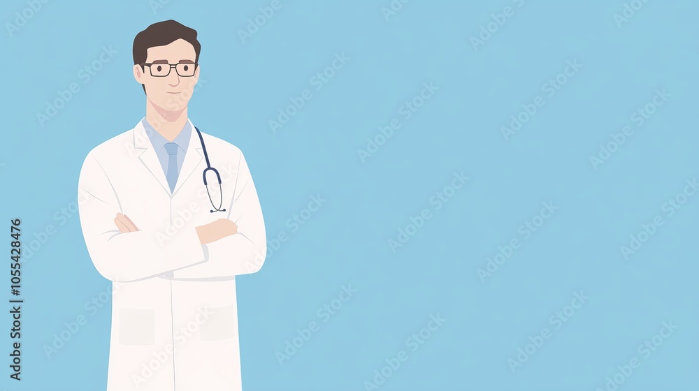 Doctor in White Coat with Stethoscope - Healthcare Illustration Doctor in White Coat with Stethoscope - Healthcare Illustration