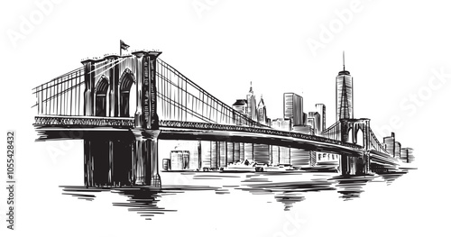 Brooklyn Bridge in New York, hand drawn illustration.	
