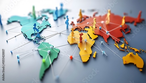 Global Network of Interconnected People on World Map
