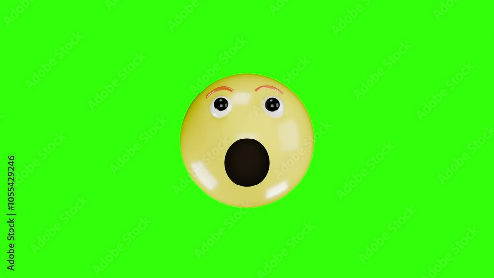 3D emoji with wow expression loop animation on a green screen background 3D emoji with wow expression loop animation on a green screen background