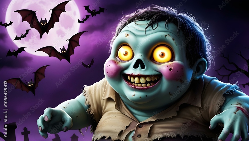 scary halloween chibi zombie with bats in the night scary halloween chibi zombie with bats in the night