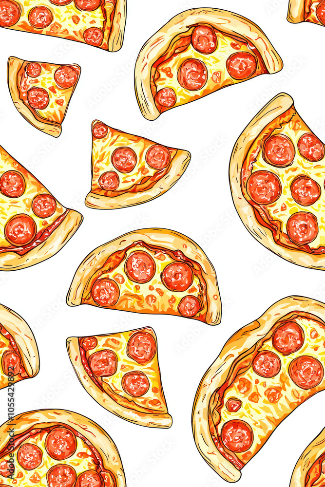 Vertical Pizza backdrop. Back line pizza pattern on white background. Vertical Pizza backdrop. Back line pizza pattern on white background.