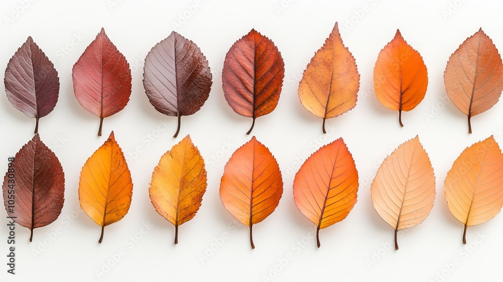 Obraz premium Yellow, orange, brown leaves from oak, apple, maple, aspen, hawthorn, and ash. Autumn leaves.