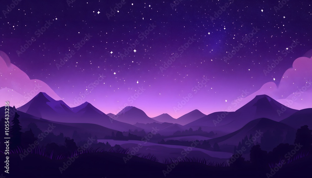 A digital and abstract illustration of a purple colored starry night sky A digital and abstract illustration of a purple colored starry night sky