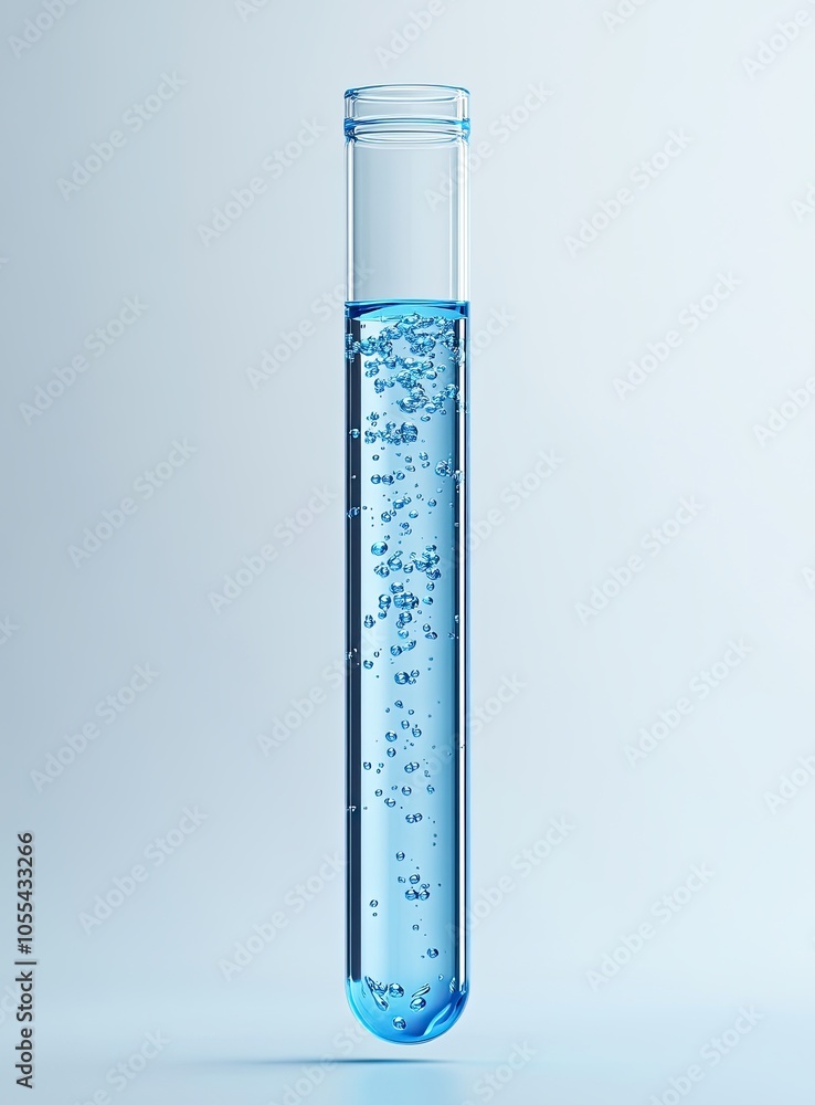 A test tube with a blue liquid. A test tube with a blue liquid.