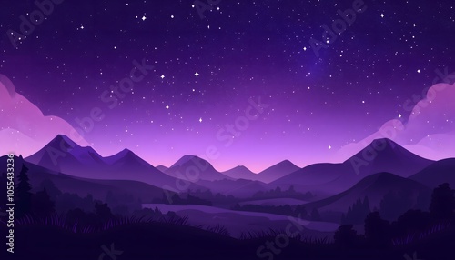 A digital and abstract illustration of a purple colored starry night sky