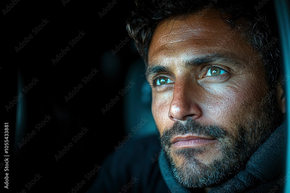 A Close-Up Portrait of a Man with a Beard and Deep Green Eyes A Close-Up Portrait of a Man with a Beard and Deep Green Eyes