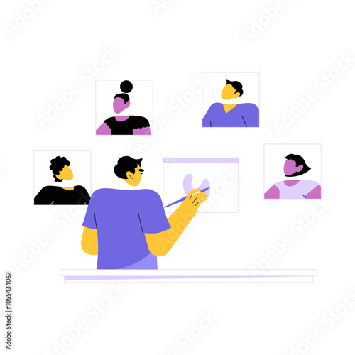 NFT Artist Creating Digital Portraits In Flat Vector Illustration Symbolizing Digital Art, Blockchain, And Innovation, Isolated On White Background.