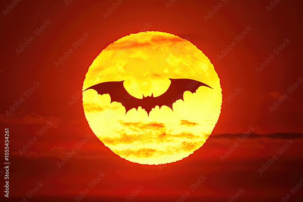 Fototapeta premium A bat is flying over a full moon