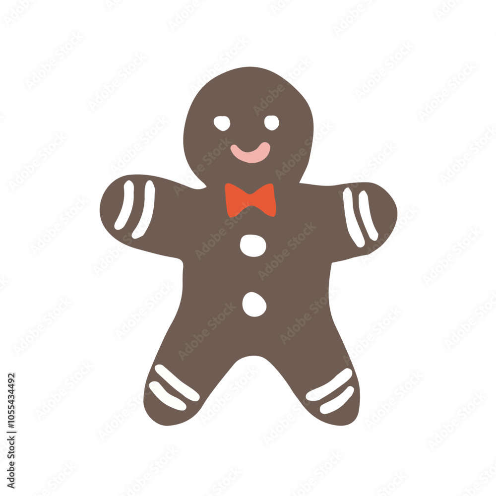 Hand drawn gingerbread man holiday biscuit with sugar frosting decor isolated on white background. Christmas cookie. Sweet dessert food. Flat style winter vector icon illustration. Hand drawn gingerbread man holiday biscuit with sugar frosting decor isolated on white background. Christmas cookie. Sweet dessert food. Flat style winter vector icon illustration.