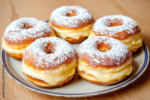 Wallpaper Mural handcrafted filled donuts with powdered sugar on vintage plate Torontodigital.ca