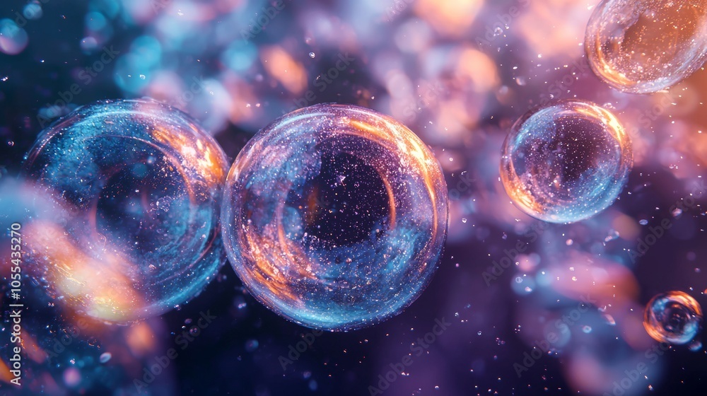 Naklejka premium Abstract glowing bubbles in a colorful cosmic background