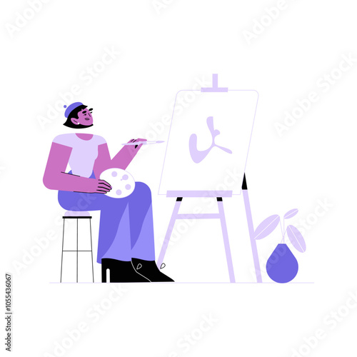 Female Artist Painting On Canvas In Flat Vector Illustration Symbolizing Art, Creativity, And Inspiration, Isolated On White Background