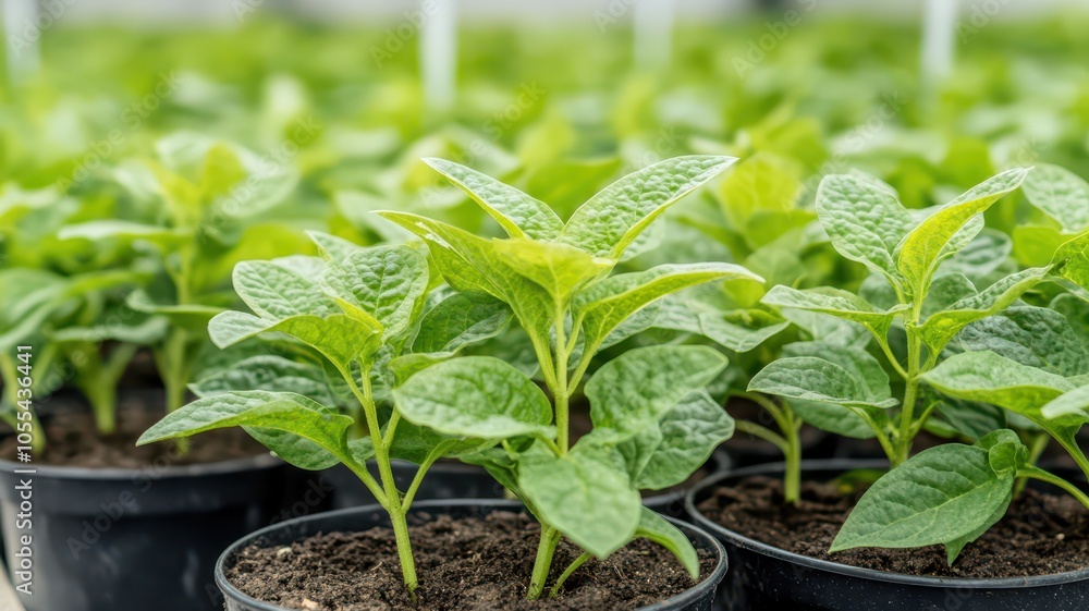 Delicate green vine plants thriving in a nursery, reaching for sunlight and fresh air. Delicate green vine plants thriving in a nursery, reaching for sunlight and fresh air.
