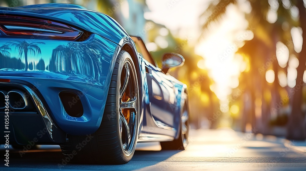 Blue sports car parked on a sunny day Blue sports car parked on a sunny day